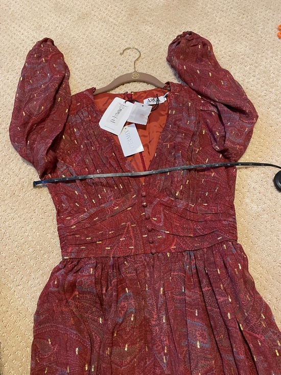 NWT AMUR Gemini Silk Chiffon Maxi Dress Antique Red Paisley Size 2 $898 - Picture 3 of 10